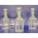 Set of three early 19th century hand etched decanters and stoppers (3) Condition ReportNo