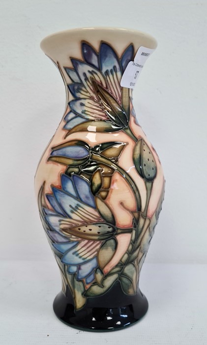 Moorcroft vase, baluster shape, cream ground with blue flowers with green leaves, limited edition - Image 2 of 6