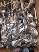 Quantity of silver plated table flatware along with three silver mustard spoons and butter knife