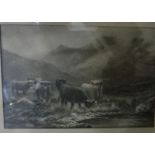 After Douglas Cameron  Black and white print Highland cattle and one other (2)