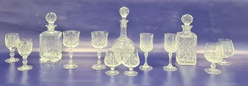 Large collection of decanters and stoppers (3), drinking glasses, wine goblets, brandy glasses,