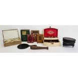 Box of assorted items to include Mahjong set, box of costume jewellery, ebonised boxes, small