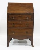 Mahogany and satinwood banded bureau with three drawers, on splayed legs, 60.5cm x 104cm