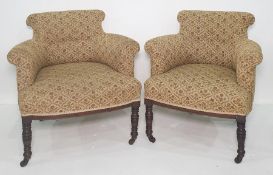 Late Victorian salon suite comprising two-seater sofa and two single chairs, in yellow ground