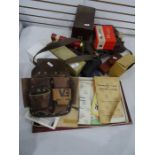 Assorted items to include vintage tool belt, old cameras, small quantity ephemera, etc