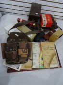 Assorted items to include vintage tool belt, old cameras, small quantity ephemera, etc