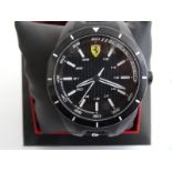 Gent's Ferrari Scuderia wristwatch with black dial and black rubber strap, in presentation box