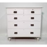 Early 20th century white painted chest of two short over three long drawers, turned feet, 102cm x