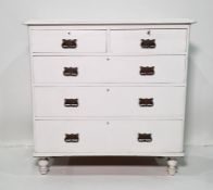 Early 20th century white painted chest of two short over three long drawers, turned feet, 102cm x