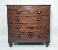 19th century mahogany chest of two short over three long drawers, the rectangular top with moulded