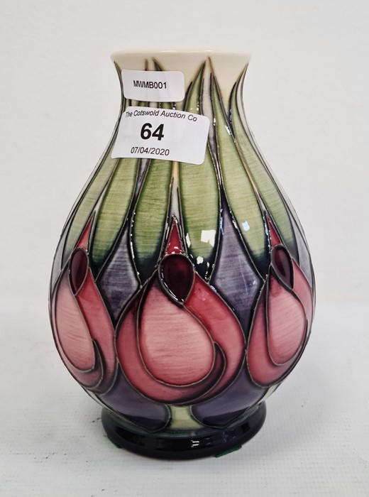 Moorcroft vase with pink and blue flowers with green leaves, cream ground, baluster form, dated - Image 3 of 6