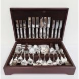 Canteen of silver cutlery, fiddle pattern to include:- 12 forks  12 spoons  12 soup spoons  12