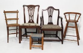 Georgian Chippendale-style chair with carved and pierced backsplat, a further chair, a stool, a