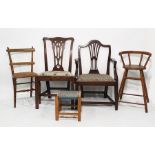 Georgian Chippendale-style chair with carved and pierced backsplat, a further chair, a stool, a