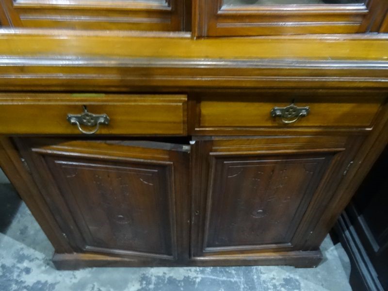 Edwardian walnut bookcase with two glazed doors enclosing shelves, above two drawers and two - Image 3 of 4