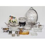 Electroplated and other items to include tray, teapots, gravy boat, glass bowls, etc (1 box)