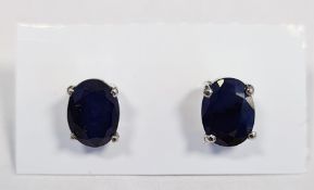 Pair of sapphire studs, in silver