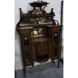 Late Victorian/early Edwardian glazed display cabinet with multi-mirror panel back above the