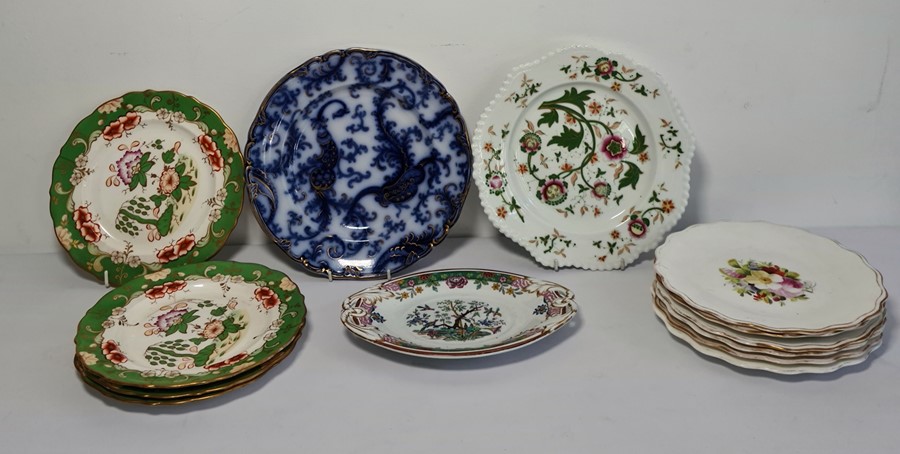 19th century Copeland plate decorated with flowers and a collection of various other 19th century