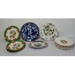 19th century Copeland plate decorated with flowers and a collection of various other 19th century