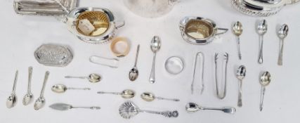 Small collection of silver-plated items to include teapot, hot water pot, flatware, wafer barrel,