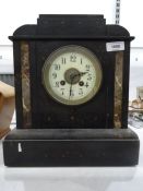 Late 19th century black marble mantel clock of square form, the cream enamelled dial painted with