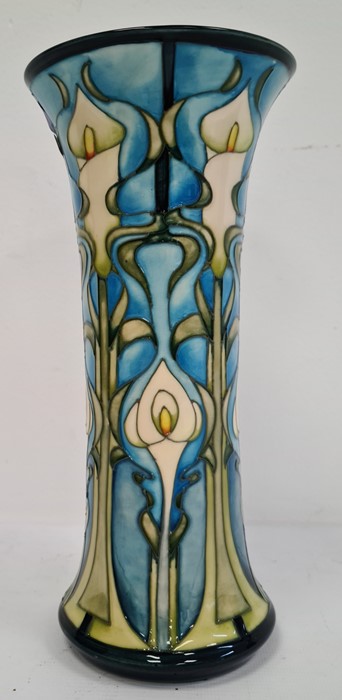 William Moorcroft vase in cream, blue and greens with flared rim, marked ‘Moorcroft’ to base and - Image 4 of 6