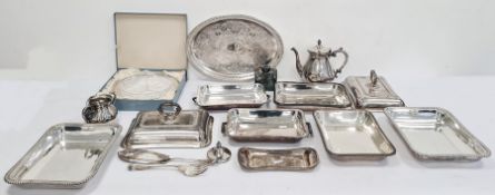 Assortment of silver plate items to include tureens, tray, etc