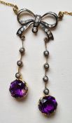 Necklace set with amethysts and seed pearls, boxed