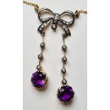 Necklace set with amethysts and seed pearls, boxed
