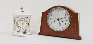 Enfield mahogany mantel clock, 8-days, striking movement, and a ceramic quartz clock (2)