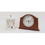 Enfield mahogany mantel clock, 8-days, striking movement, and a ceramic quartz clock (2)