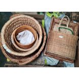 Large wicker log basket, other wicker baskets etc