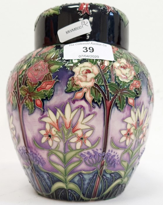 Moorcroft ginger jar decorated on a purple ground with white flowers and trees, marked to base ' - Image 2 of 9