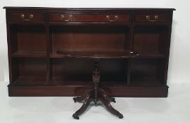 Reproduction mahogany kneehole desk , a low bookcase and oval tripod coffee table