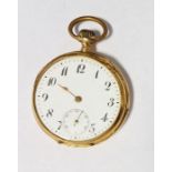 Early 20th century gent's 14K gold open-faced pocket watch having Arabic numerals, subsidiary