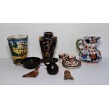 Masons patent ironstone china vase decorated in the Imari pattern, two Crown Derby Imari pattern