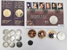 Assorted collectors' coins to include Henry VIII £5 coin, History of the Royal Family Elizabeth I