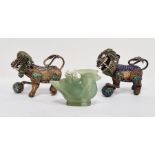 Pair Chinese cloisonne enamel and gilt metal articulated models of Temple Dogs, 8cm wide and a