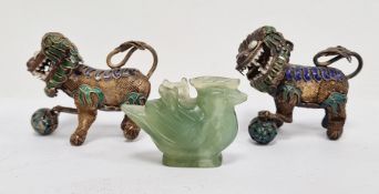 Pair Chinese cloisonne enamel and gilt metal articulated models of Temple Dogs, 8cm wide and a