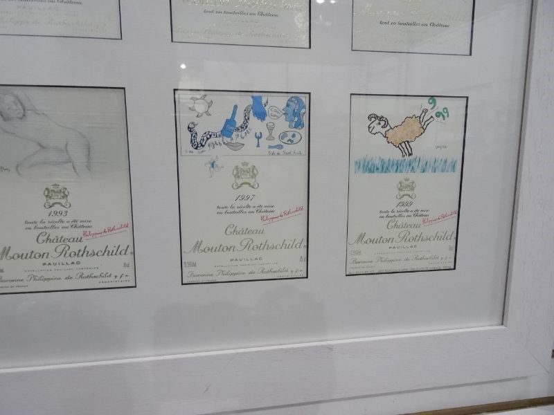 Framed wine labels mainly Chateau Mouton Rothschild and a box of canvas prints of wine labels (1 box - Image 8 of 17