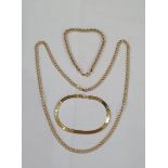 9ct gold double-curb link chain necklace, a 9ct gold rope-pattern chain bracelet and a 10K gold