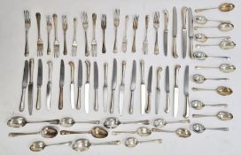 Matched part set of silver Old English pattern flatware, viz:- five dessert forks, Sheffield 1905 by