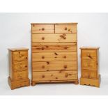 20th century pine chest of two short over four long drawers and a chest of three drawers (2)