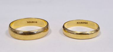 Two 18K gold wedding rings, 750 mark, approx 8g (2)  size T and P approxCondition Reportone size T