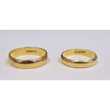 Two 18K gold wedding rings, 750 mark, approx 8g (2)  size T and P approxCondition Reportone size T