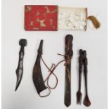 Assorted items to include collection of mother-of-pearl gaming counters, horn, African paper knives,