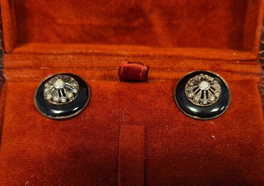 Pair of large studs set with diamond and surrounding black enamel, boxed - Image 2 of 2