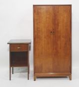 Circa 1970 two-door wardrobe and bedside table with oval brass handles (2)