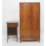 Circa 1970 two-door wardrobe and bedside table with oval brass handles (2)